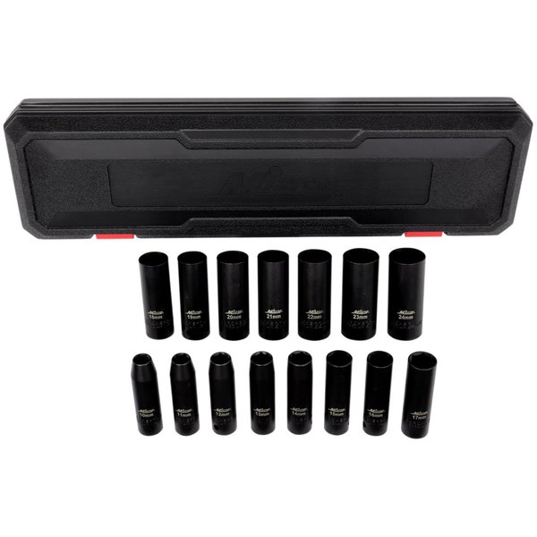 Milton Industries 1/2 in. Drive Deep 6-Point Impact Socket Set, 10-24mm Metric, Black Oxide Finish 15-Piece 1300-SS-05